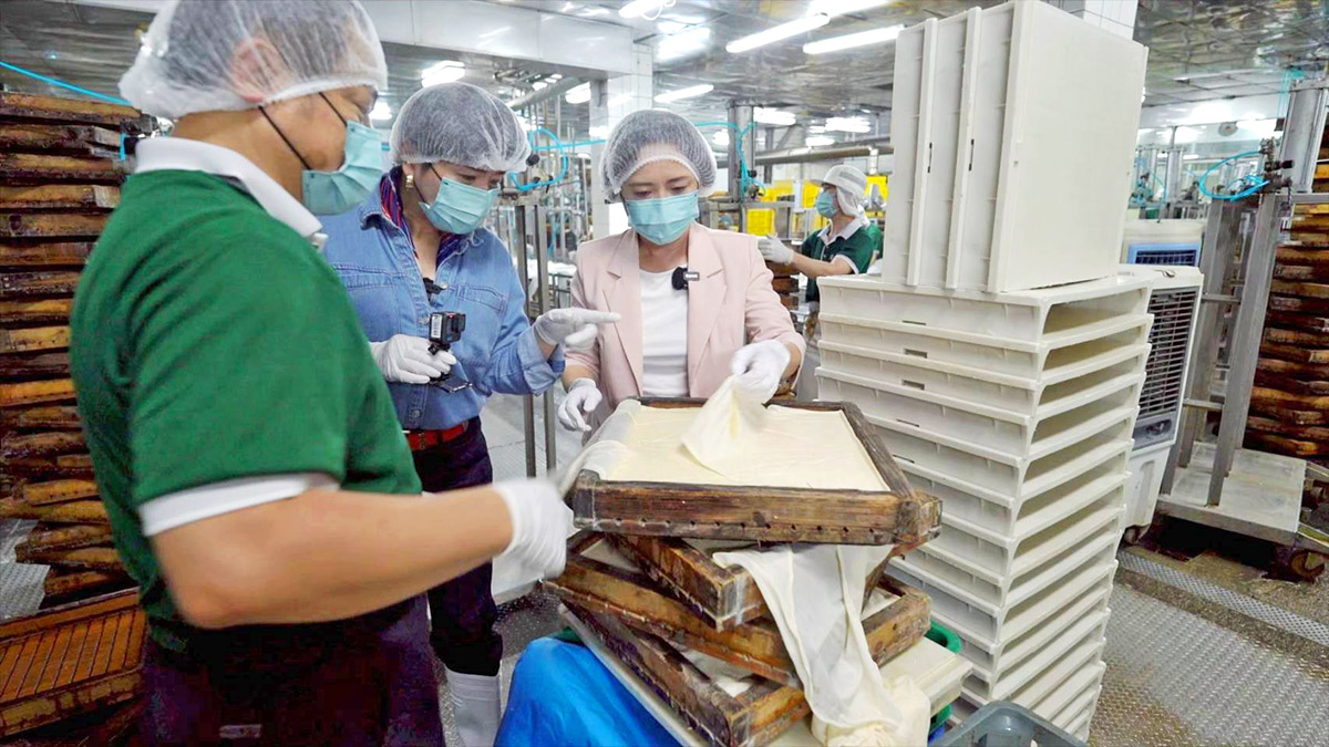 何欣純包緊緊做豆腐，並形容豆腐製程像跟時間賽跑。